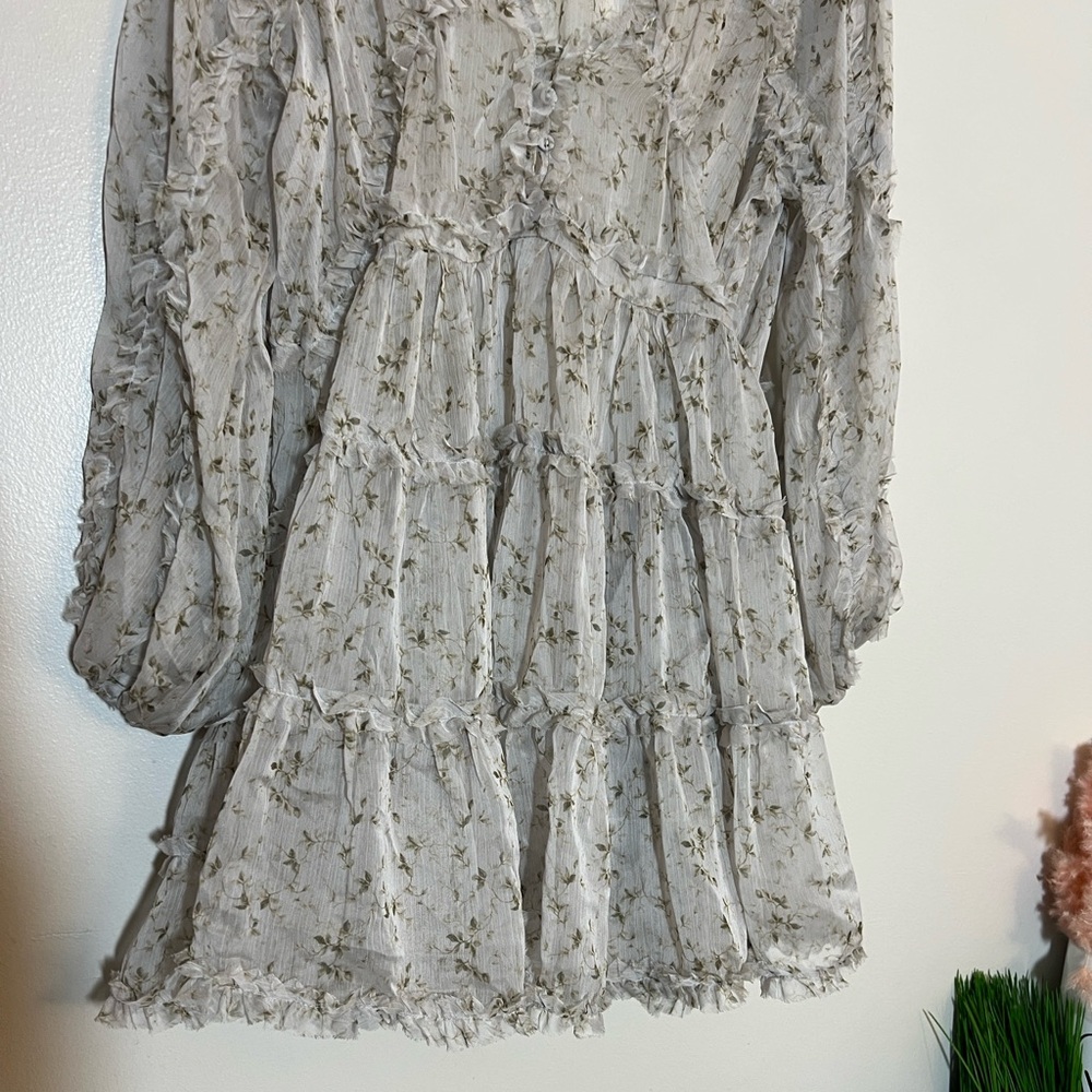 O.P.T Chiffon Floral Ruffle Rhea Long Sleeve Mini Dress Small - Picture 11 of 11